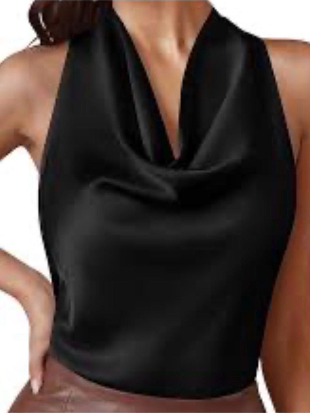 Sleek Black Cowl Neck Satin Tank Top